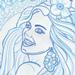 tattoo galleries/ - Blue Sketchbook Pinup Girl with Cherry Blossom and Swirly Flower Designs Tattoo Concept